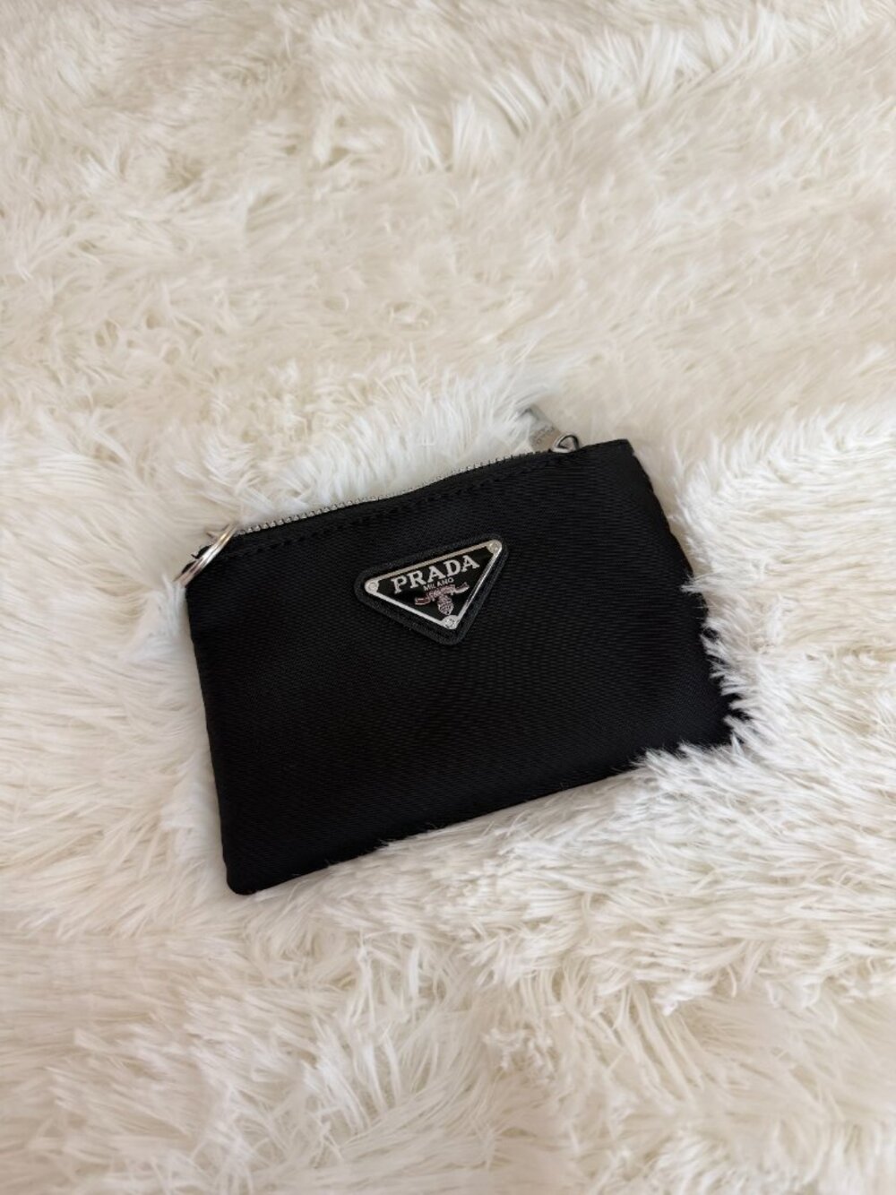 Prada Re-Nylon Zip Card Holder Key Pouch Black Silver Hardware - Picture 8 of 10